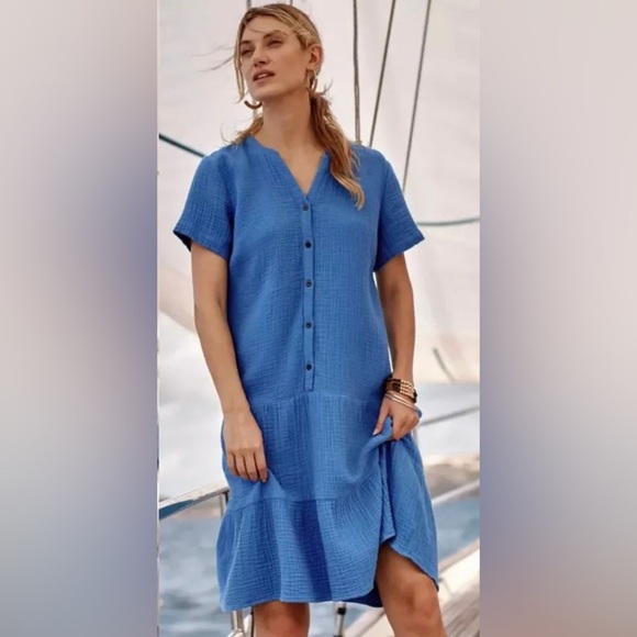 J.Jill Cotton Gauze Tiered Blue Midi Dress Women’s Medium - Picture 2 of 6